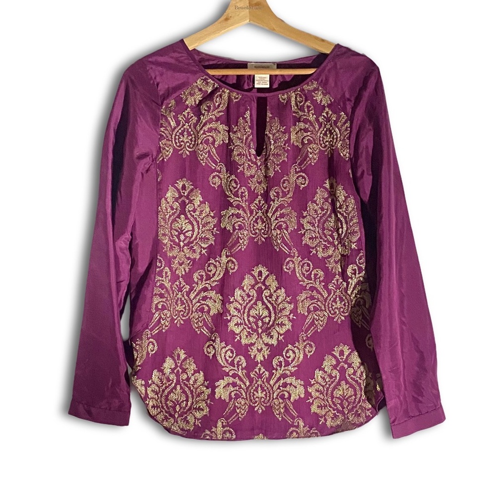 Sundance Renaissance Silk Gold Paisley Embroidered Blouse